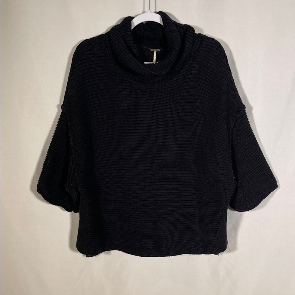 FREE PEOPLE WOMENS BLACK TURTLENECK SWEATER RIBBED SMALL